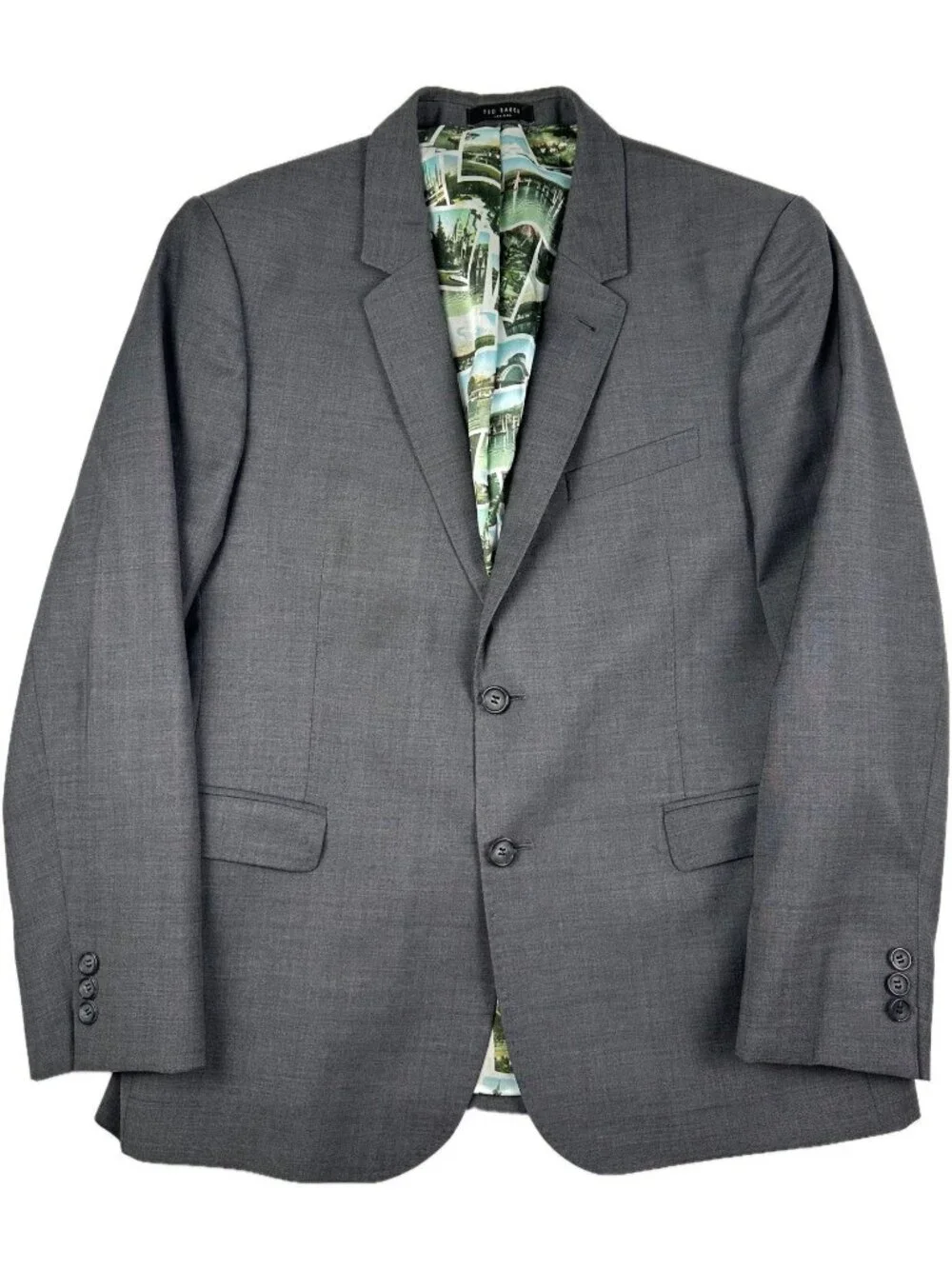 Ted Baker Mens Blazer Gray 40S 100% Wool Modern Sports Coat Blazer Suit Jacket